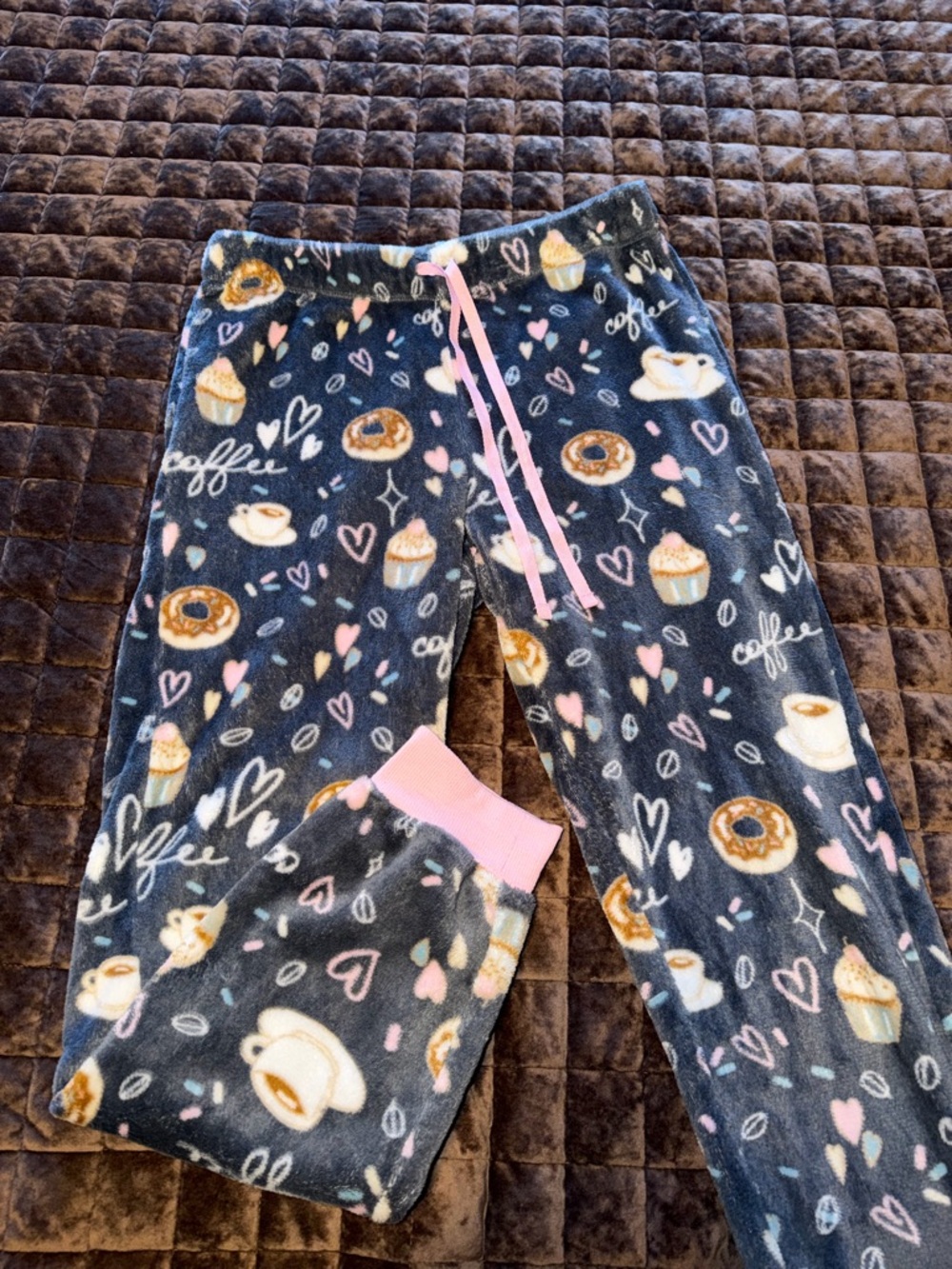 Women’s girls cozy warm soft pajamas pajama bottom dessert print size small 4-6